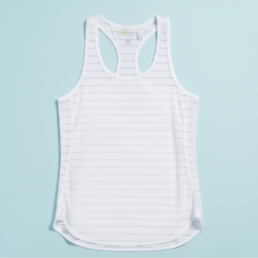 Zella Racerback Athletic Tank White Semi Sheer Stripe Size L